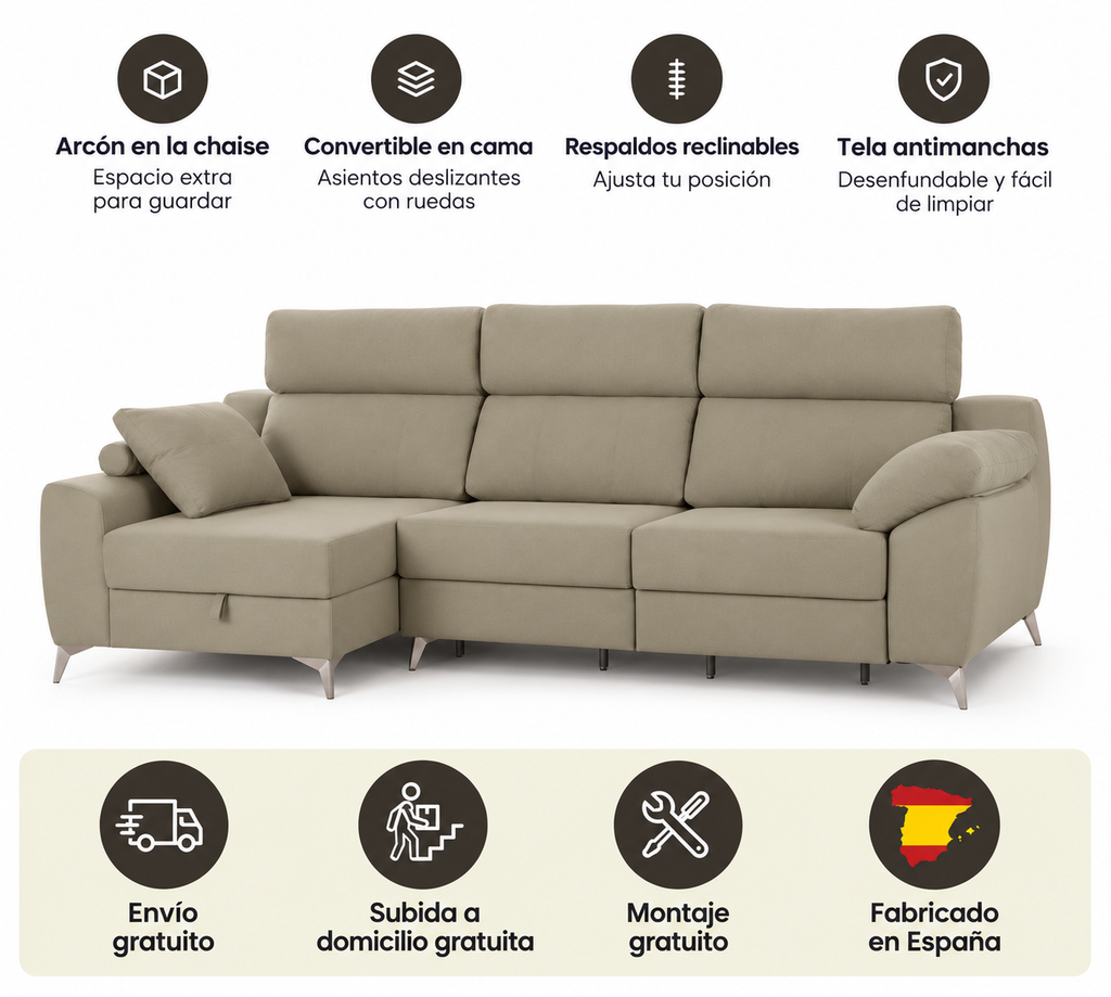 Slaapbank met chaise longue Elegance