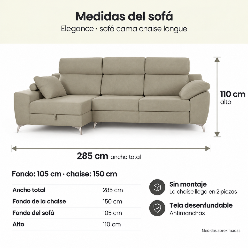 Slaapbank met chaise longue Elegance
