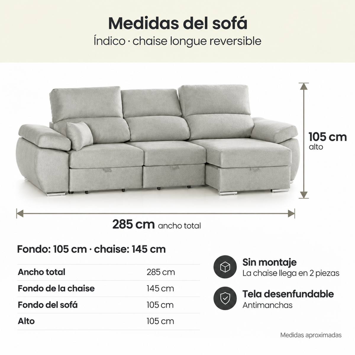 Sofá Chaiselongue Reversível Índico