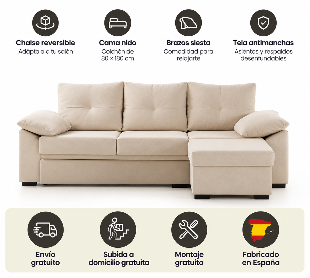 Slaapbank met omkeerbare chaise longue Panama