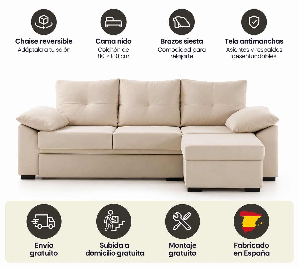 Slaapbank met omkeerbare chaise longue Panama
