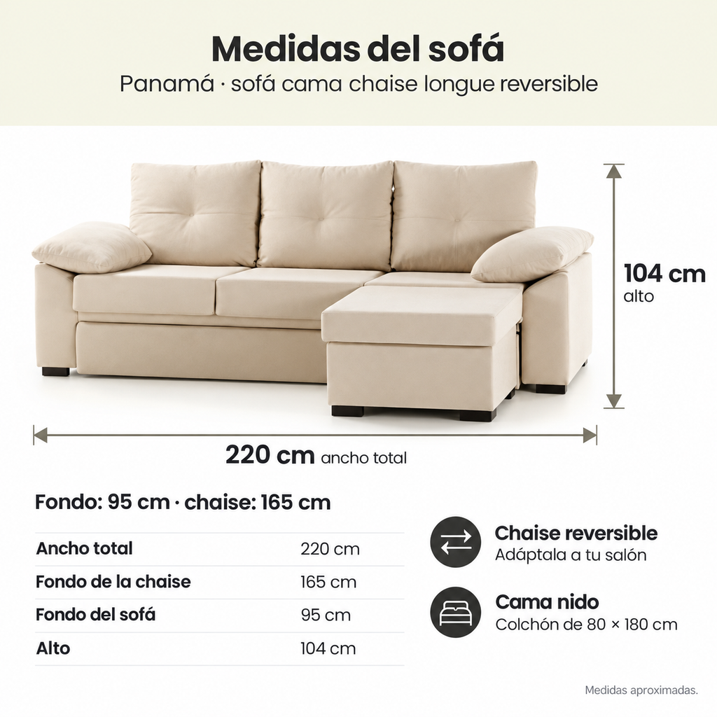 Slaapbank met omkeerbare chaise longue Panama