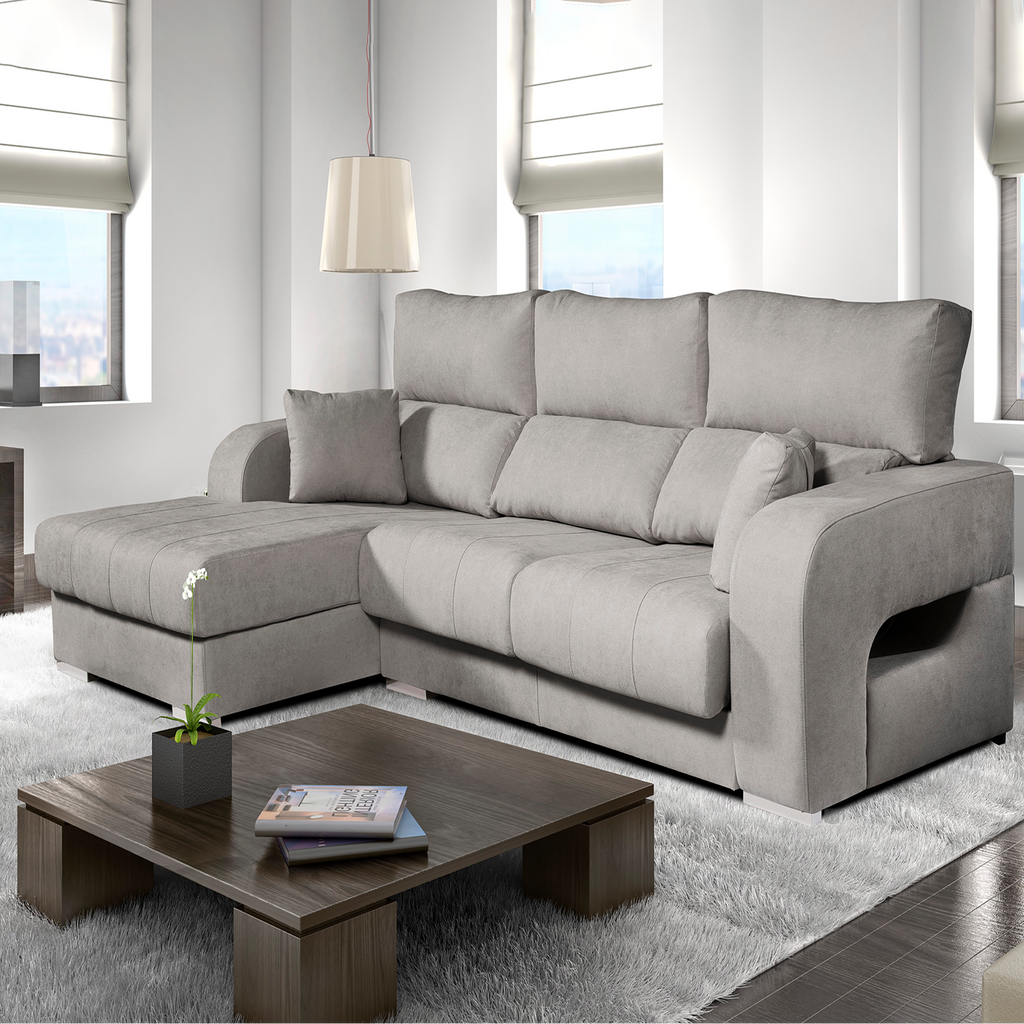Sofá Chaiselongue Diamante de Tela Antimanchas 3 plazas 284x160x102cm