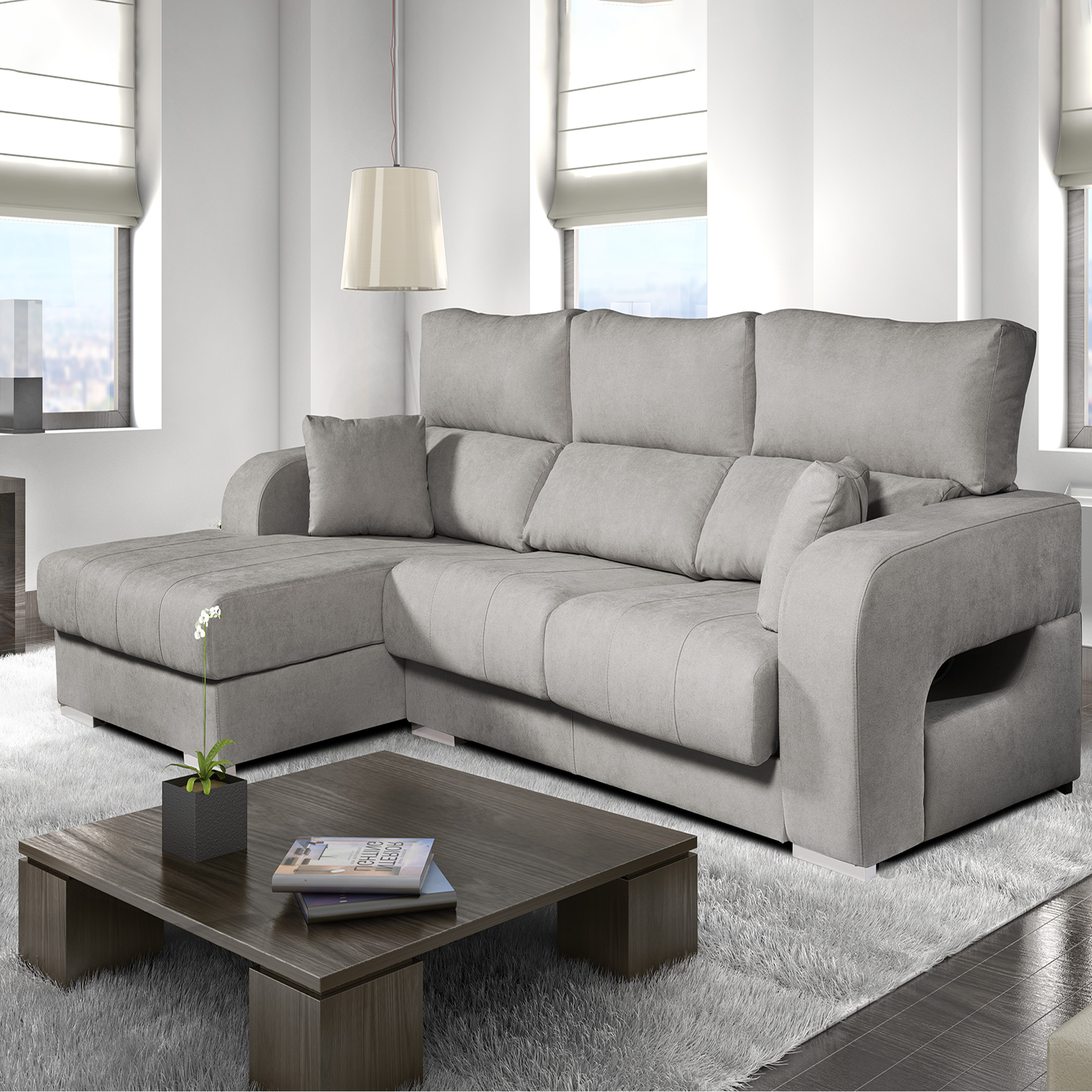 Sofá Chaiselongue Diamante de Tela Antimanchas 3 plazas 284x160x102cm