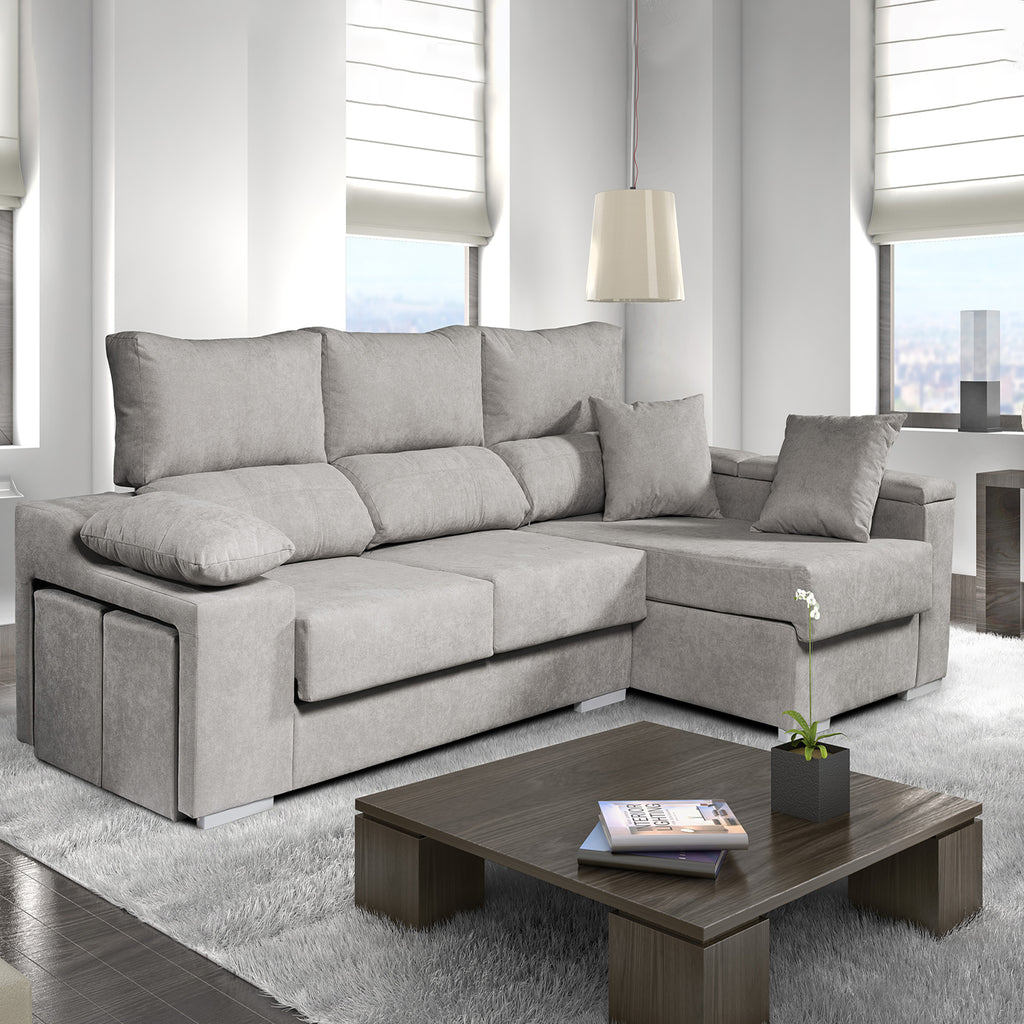 Sofá Chaiselongue Rubí de Tela Antimanchas 3 plazas 265x145x102 cm